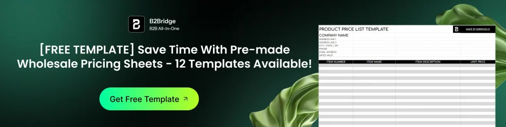 wholesale pricing sheet templates by b2bridge.io