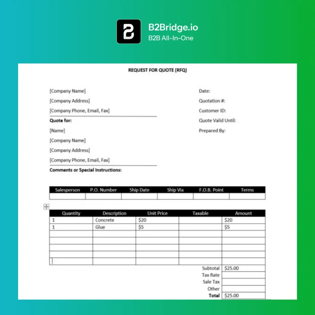 request for quote email template by b2bridge.io