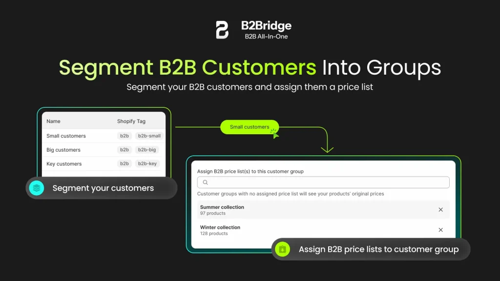 segment b2b customer groups feature b2bridge.io