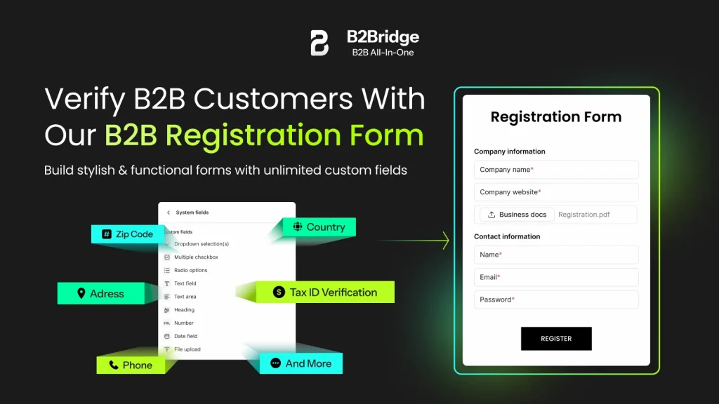 b2b shopify registration form by b2bridge.io