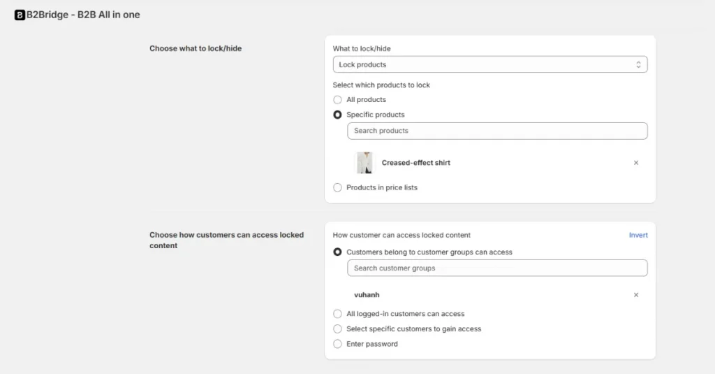 lock hide price on shopify by b2bridge.io