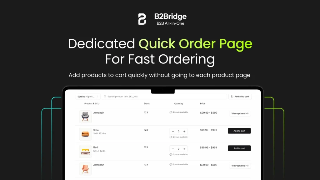 quick order page by b2bridge.io