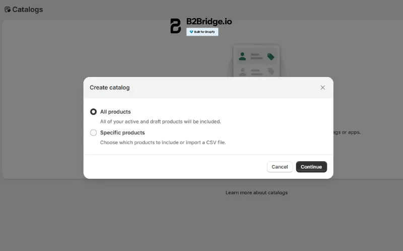 shopify b2b price lists by b2bridge.io
