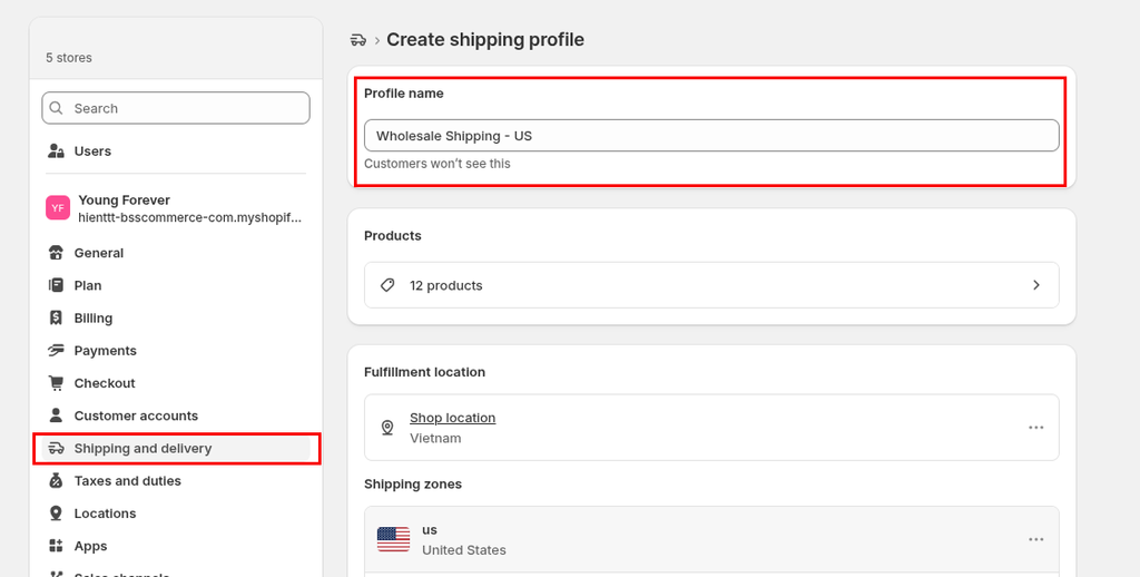 2. Create A Wholesale Shipping Profile