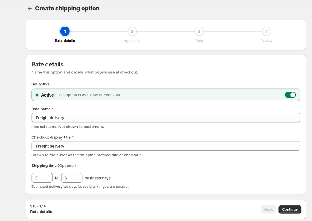 Create shipping rate in B2Bridge.io