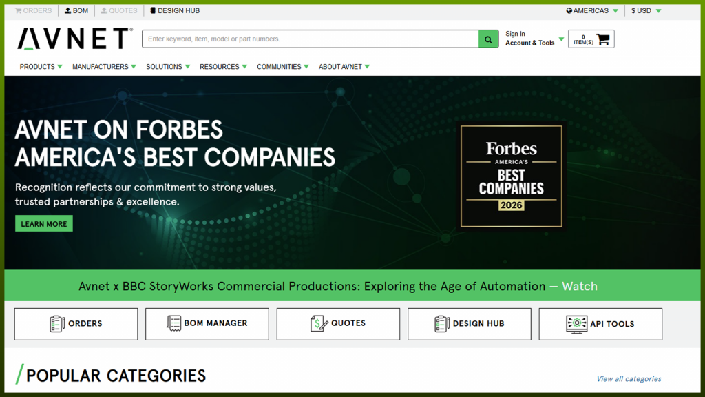 Avnet b2b ecommerce website