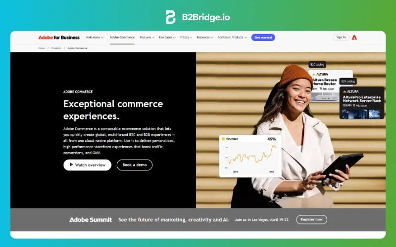 adobe b2b ecommerce website examples reviewed by b2bridge.io
