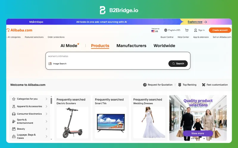 alibaba b2b ecommerce website examples reviewed by b2bridge.io