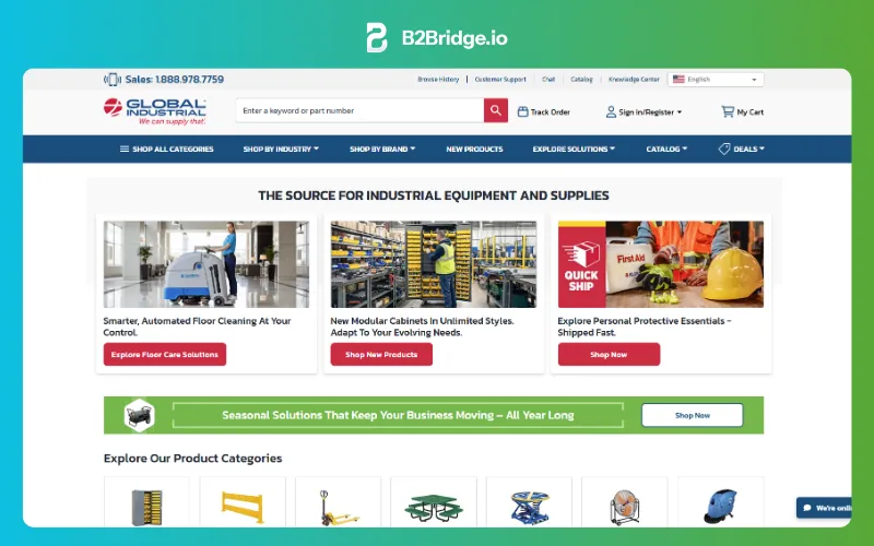 global industrial b2b ecommerce website examples reviewed by b2bridge.io