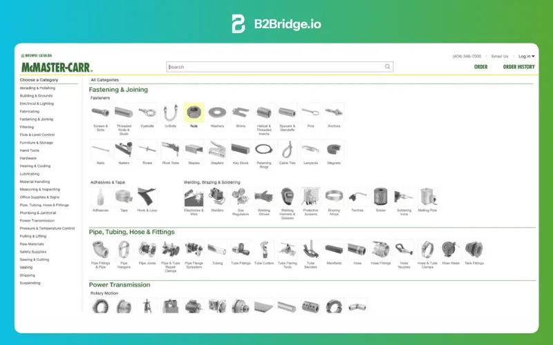 mc master carr b2b ecommerce website examples reviewed by b2bridge.io