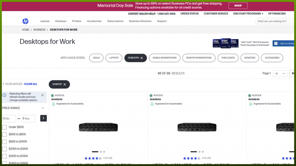 HP B2B ecommerce website