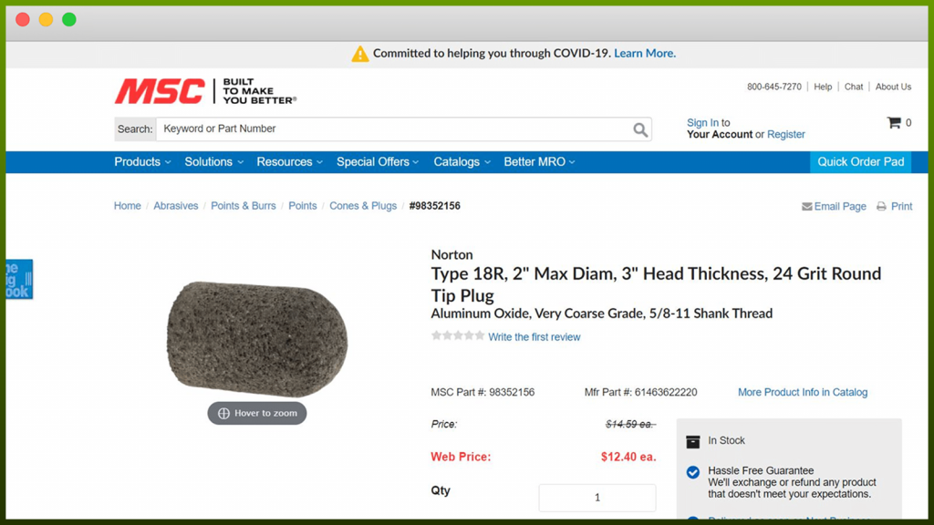 MSC B2B ecommerce website