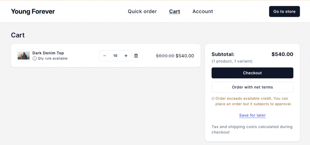 Net term checkout with credit limits