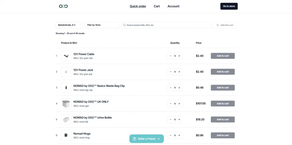 ogo compost toilet b2b quick order page