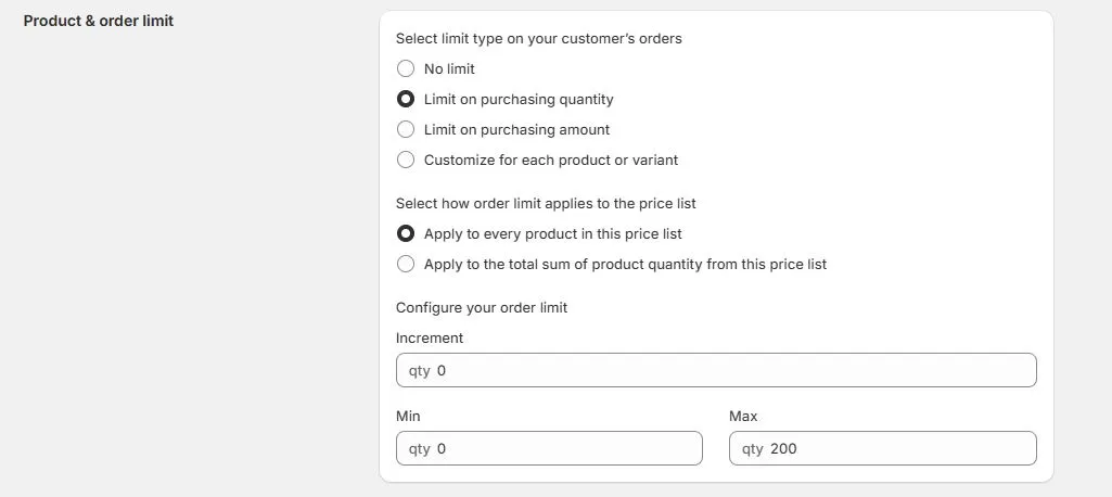 set up product quantity increments with b2bridge.io step 3