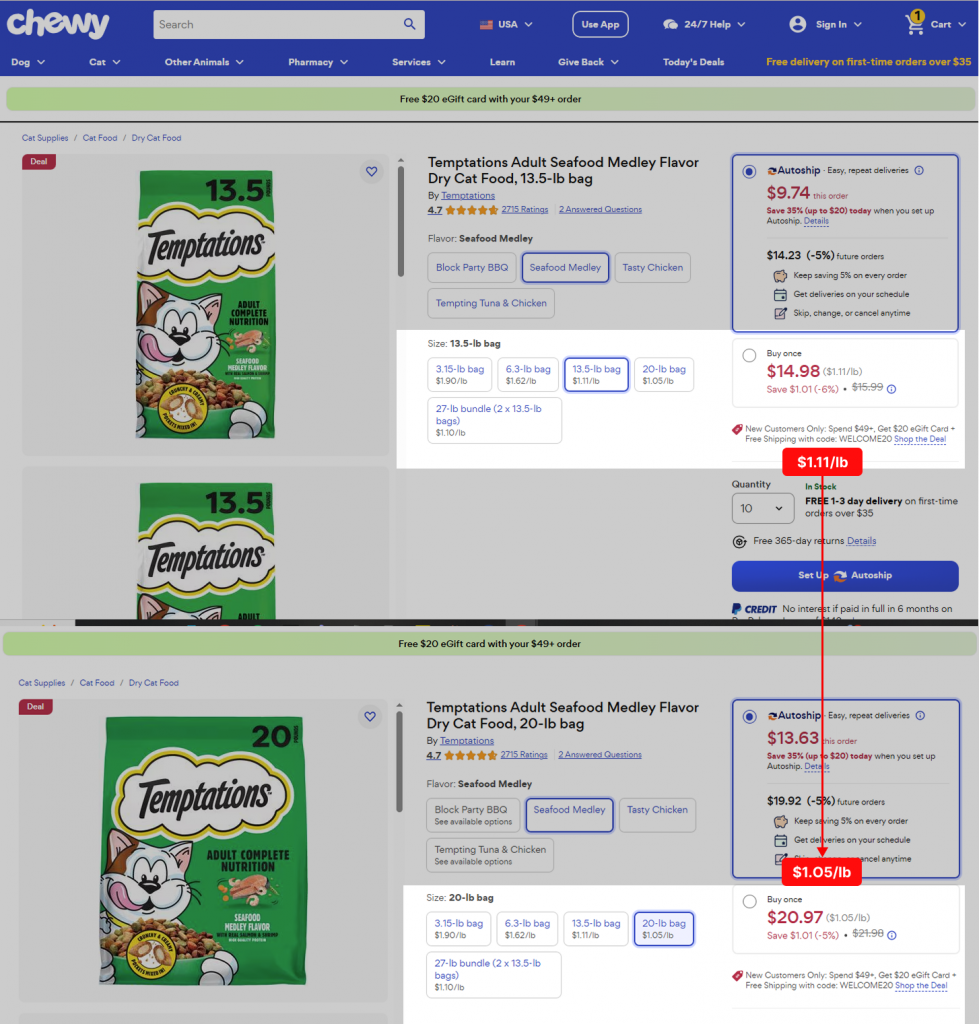 Chewy bulk pricing example