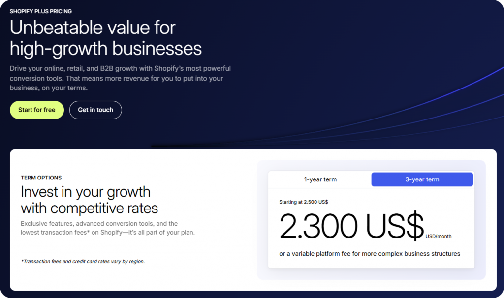 Shopify plus pricing plan