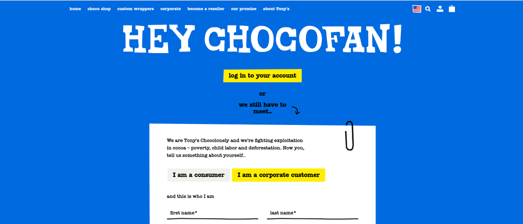 Tony's Chocolonely Shopify B2B example
