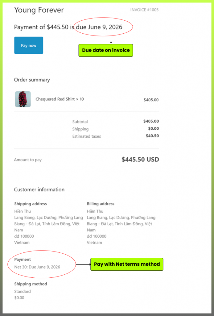 Net payment terms
