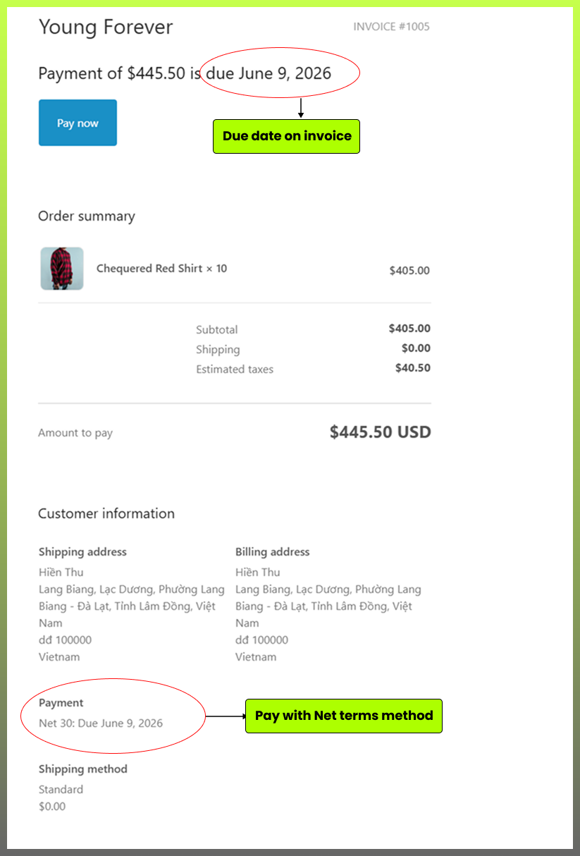 Net payment terms