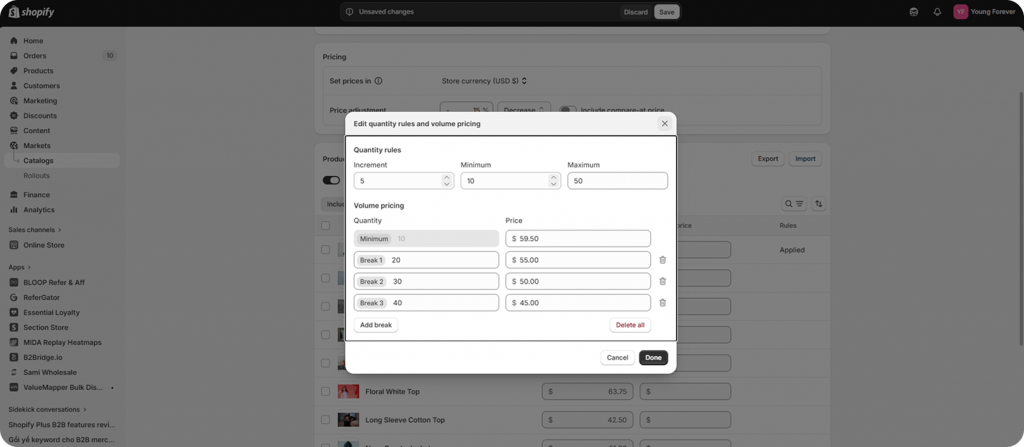 Quantity rules and volume pricing