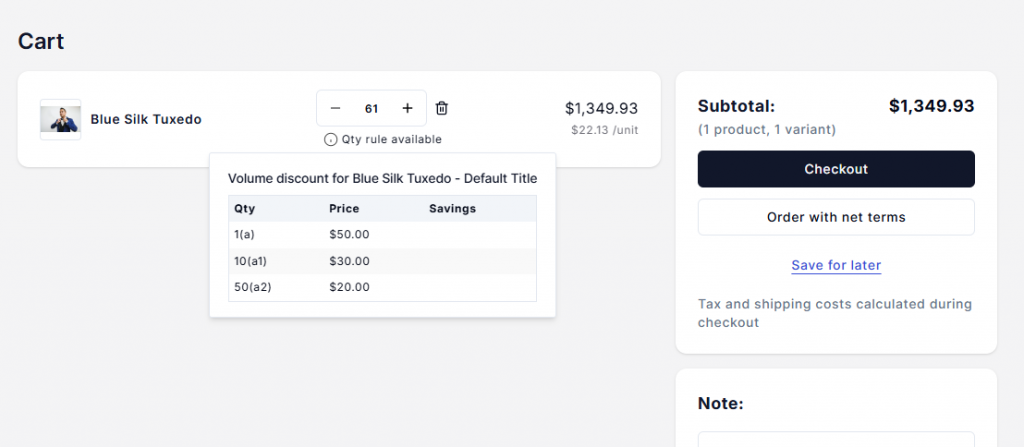 Tier pricing on B2B transactions