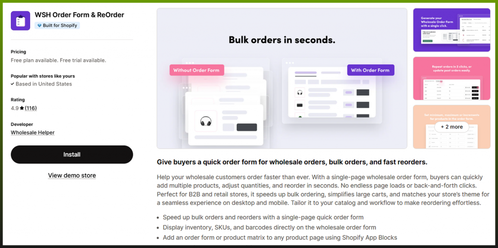 Wholesale Helper Order Form & ReOrder