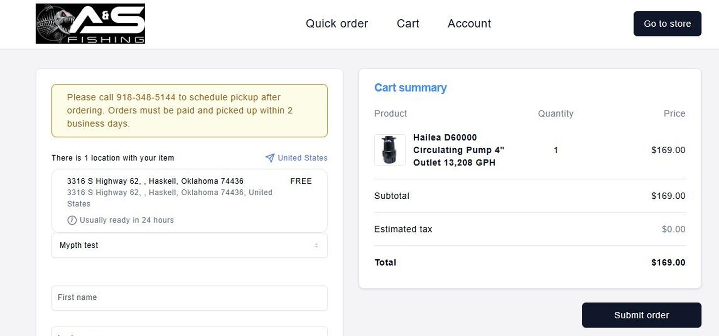 Pickup at store checkout option - Step 2