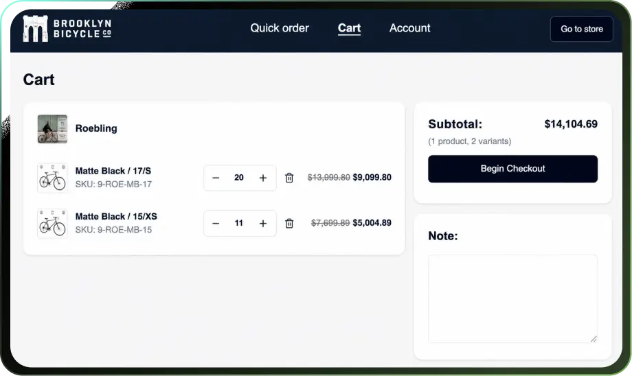 B2B cart page by B2Bridge