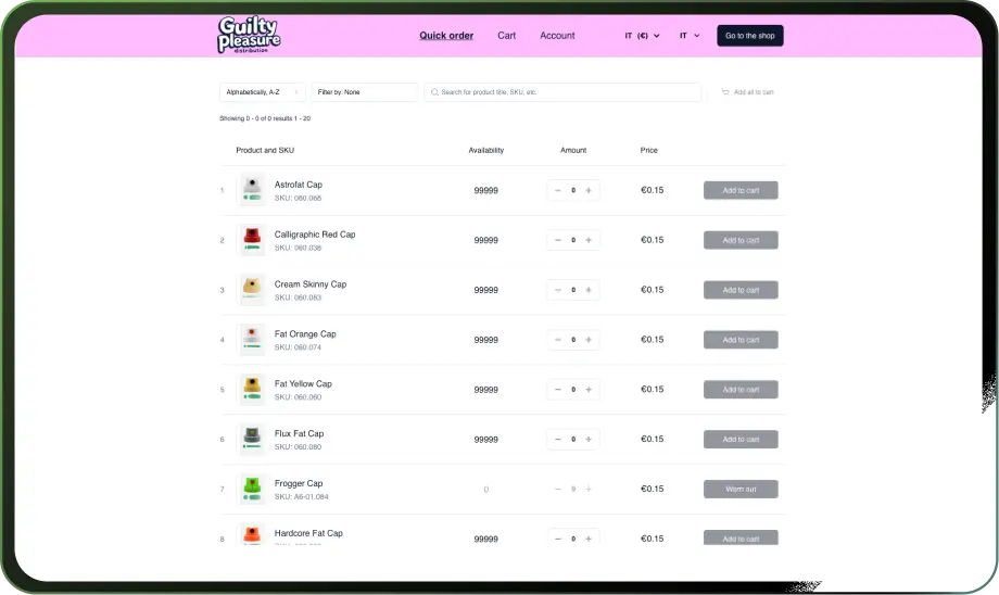 Wholesale quick order page
