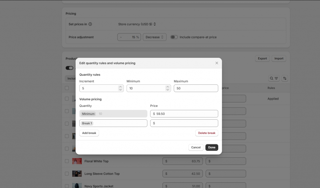 Shopify volume pricing