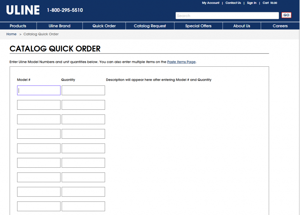 Uline quick order portal
