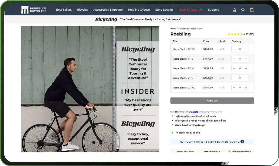 Wholesale product page with pricing table