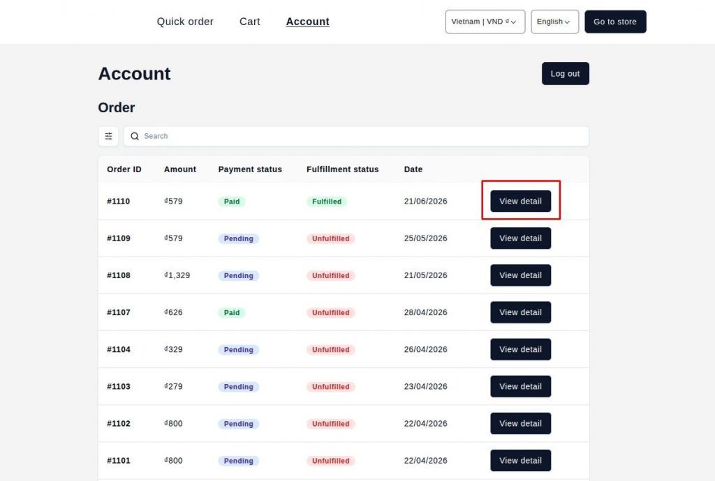B2B account page by B2Bridge