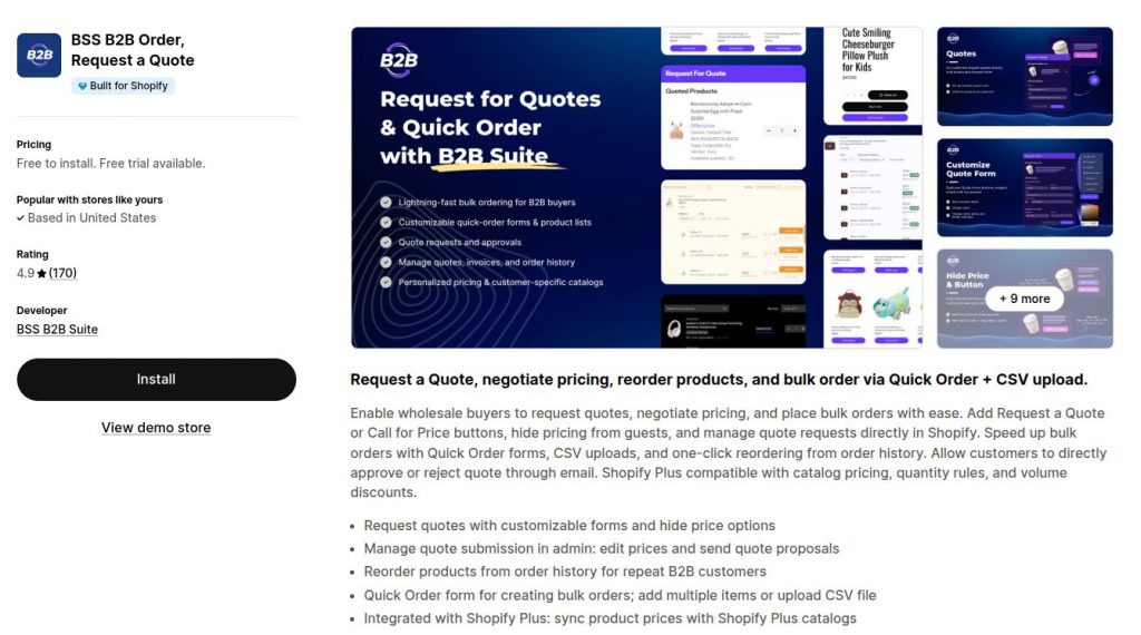 BSS B2B Order for Quoting Plus Bulk Reordering