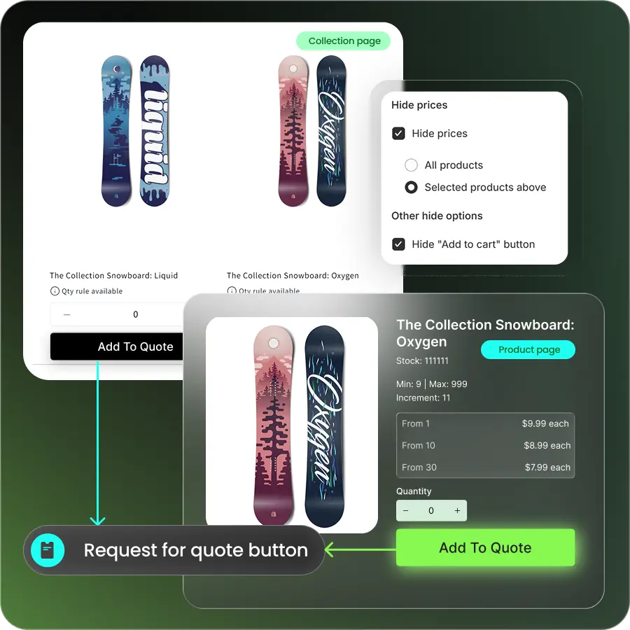 rfq on product page and collection page