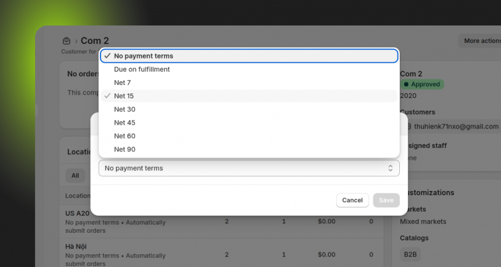 Shopify payment terms