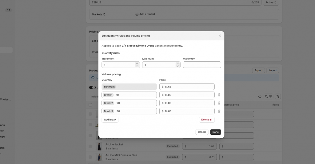 Shopify quantity break