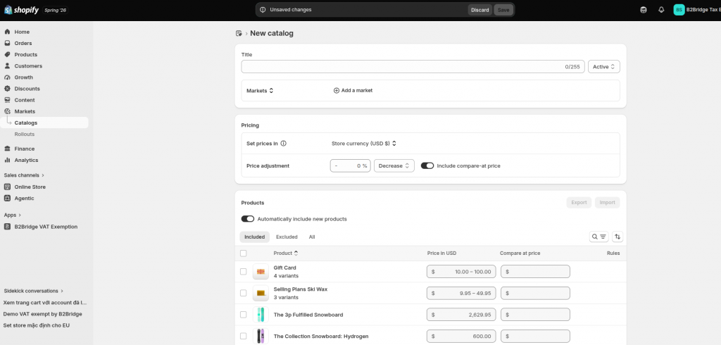 Shopify catalog