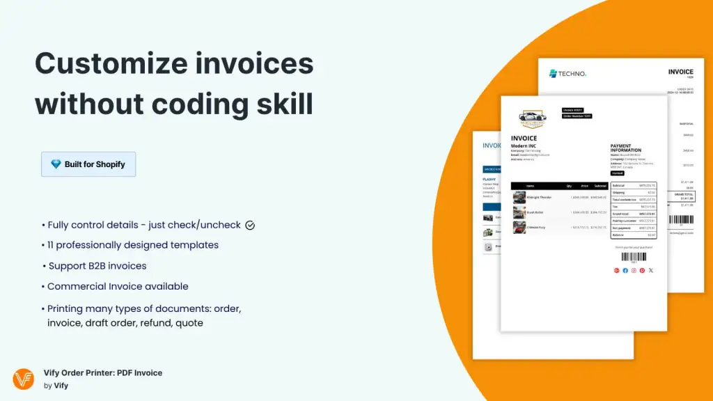 Vify Order Printer PDF Invoice for branded documents