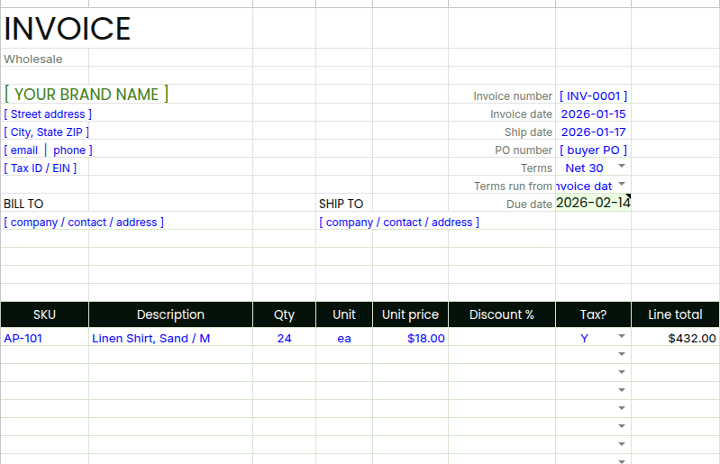 wholesale invoice template