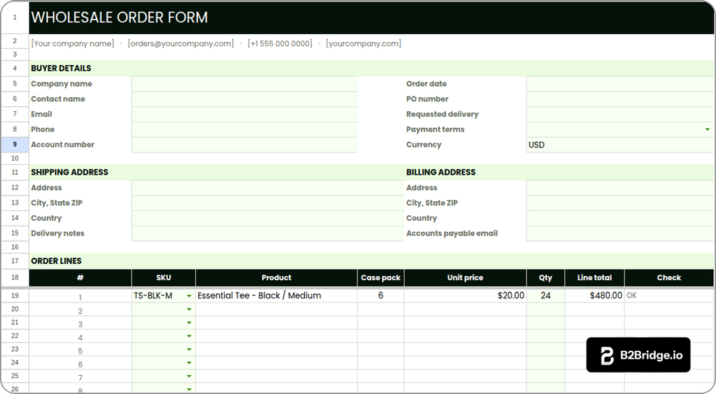 Wholesale order form template